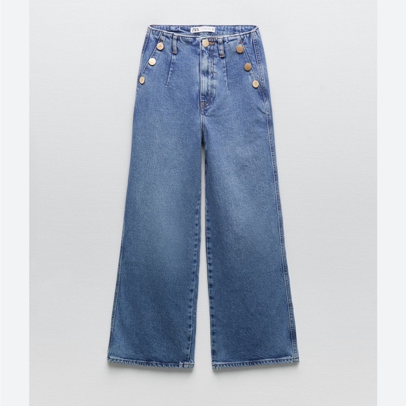 Zara wide leg jeans with gold buttons - Picture 2 of 7